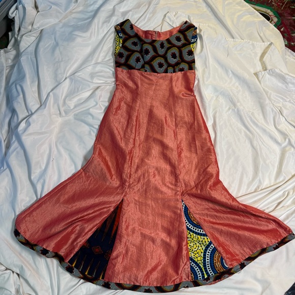 Local Handmade African-Inspired Mermaid Dress Sz M | Mixed Print Fit & Flare - Picture 1 of 9